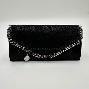 Stella McCartney Black Foldover wallet with Silver Chain